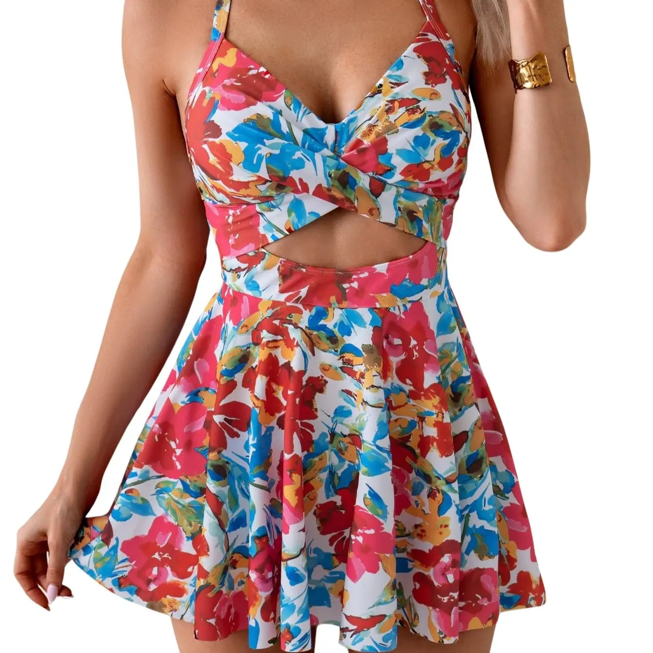Women Cutout One Piece Skirt Swimsuit