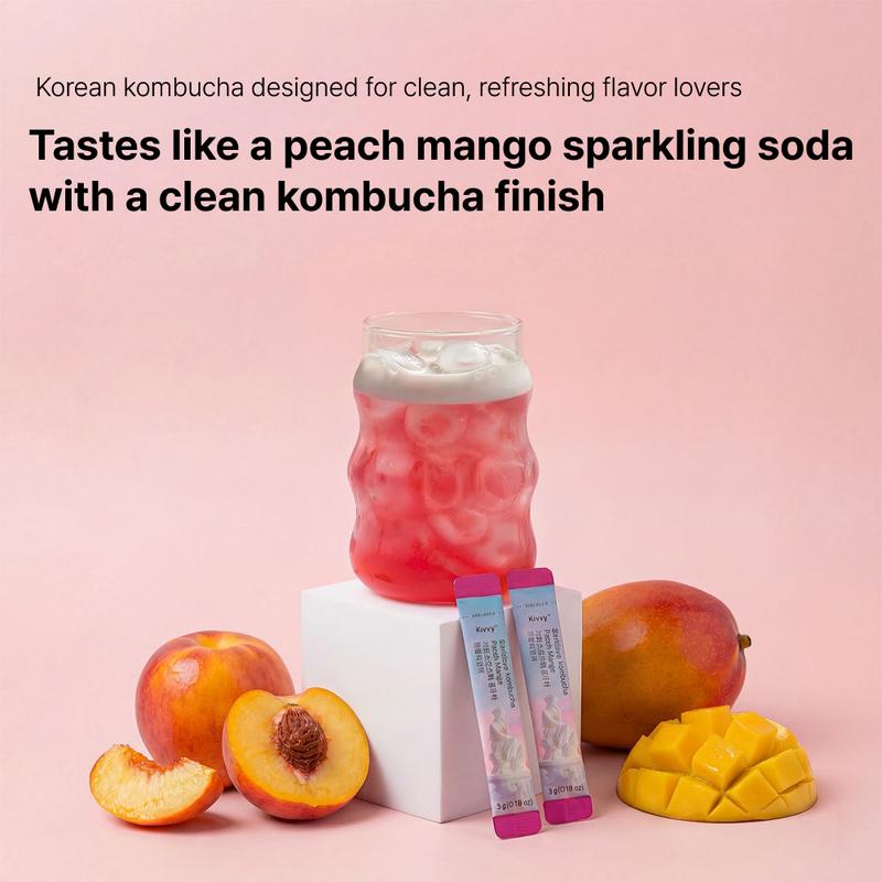 Kivvy Korean Debloat Kombucha Beverage (20 Servings, Peach Mango Flavor)