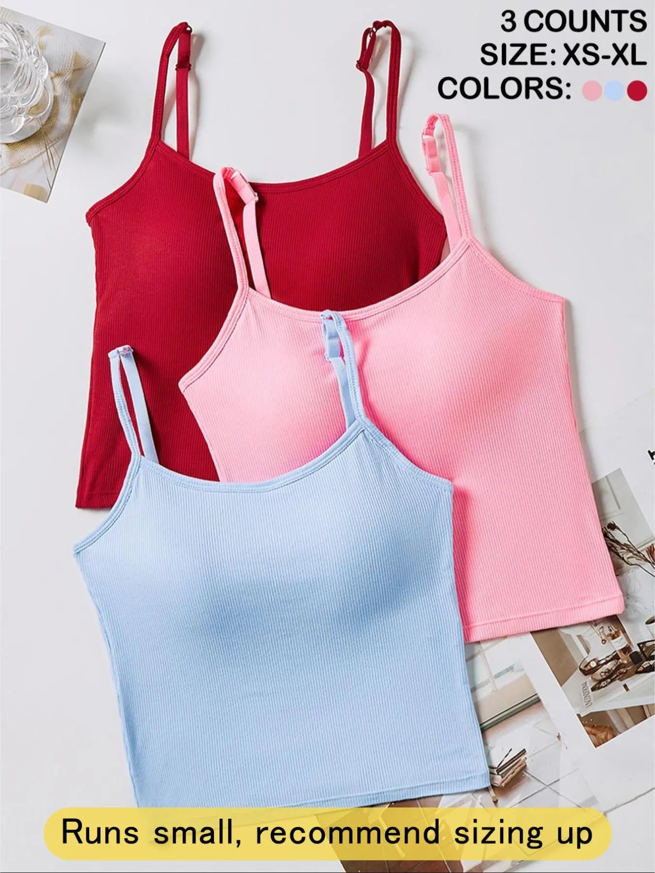 Women's Basic Solid Ribbed Cami Spaghetti Strap Tank Top