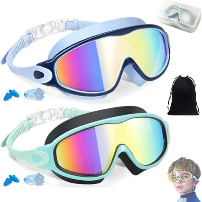 2 Pack Kids Swim Goggles for 3-15 UV Protection Anti-Fog