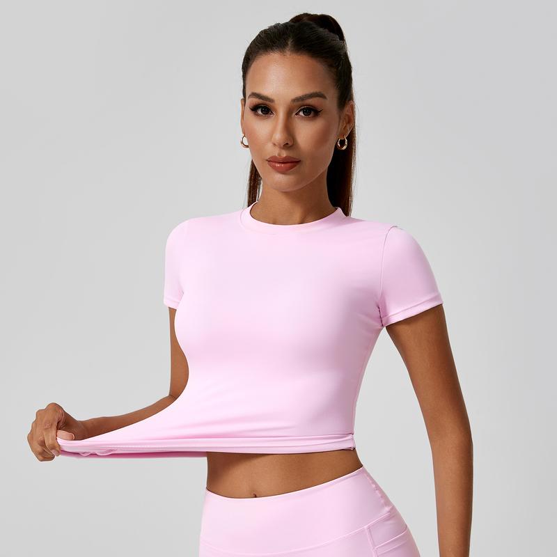 5-Piece Solid Sports Tee Set Round Neck Slim Stretchy