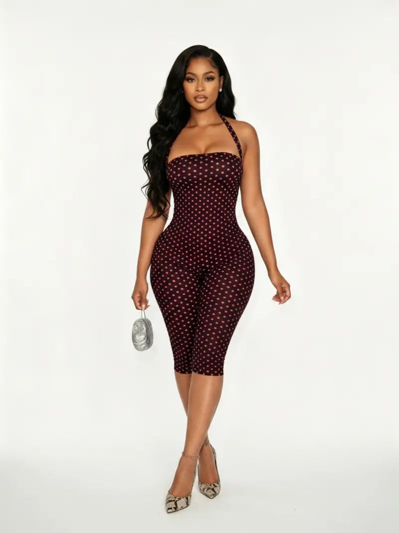 [2 Pack] Women's Polka Dot Sleeveless Halter Bodycon Fit