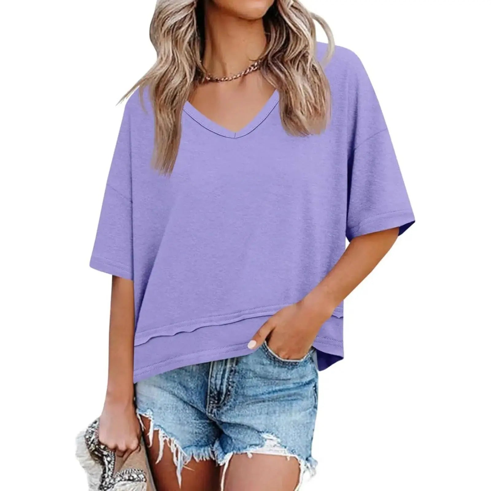 [2 Pack] Imily Bela Womens Summer V Neck T Shirts
