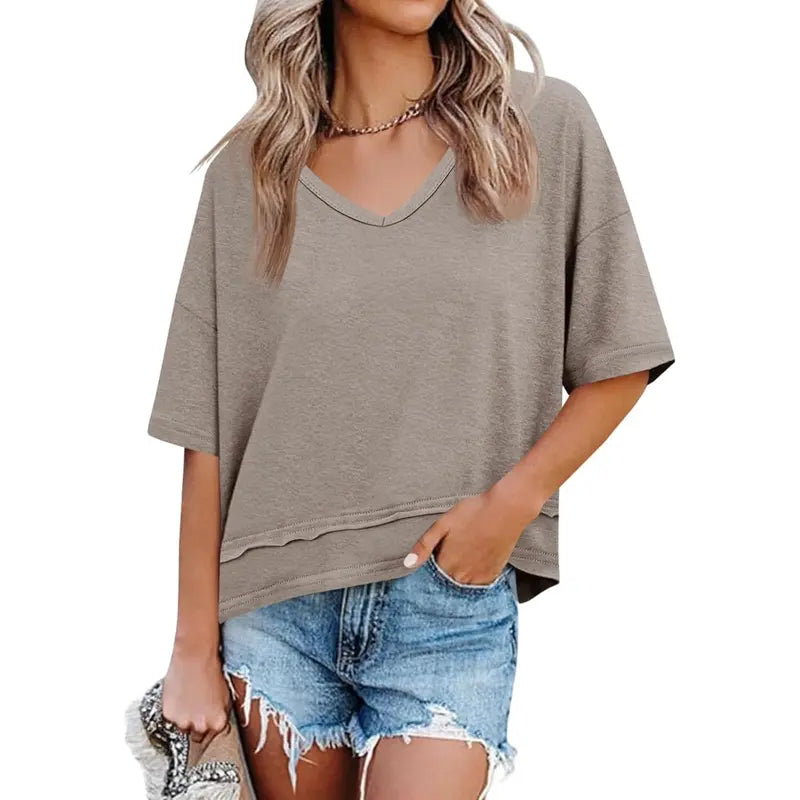 [2 Pack] Imily Bela Womens Summer V Neck T Shirts