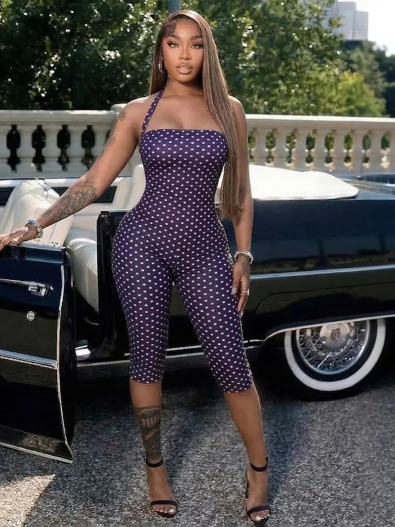 [2 Pack] Women's Polka Dot Sleeveless Halter Bodycon Fit