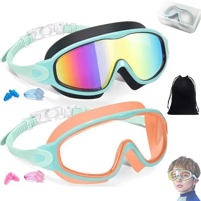 2 Pack Kids Swim Goggles for 3-15 UV Protection Anti-Fog
