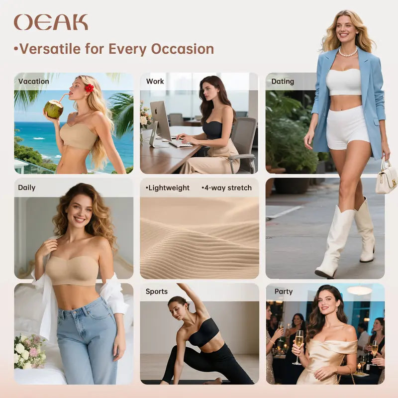 Women Non-Slip Bandeau Bras With Comfortable Strapless Bra