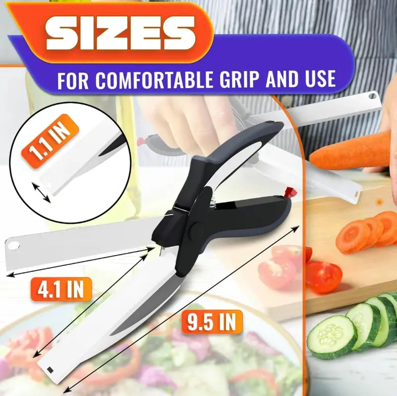 {2 Pack} 9.6 in 2-in-1 Kitchenware Heavy Duty Scissors – Stainless Steel Blade, Plastic Cutting Board, Safety Lock