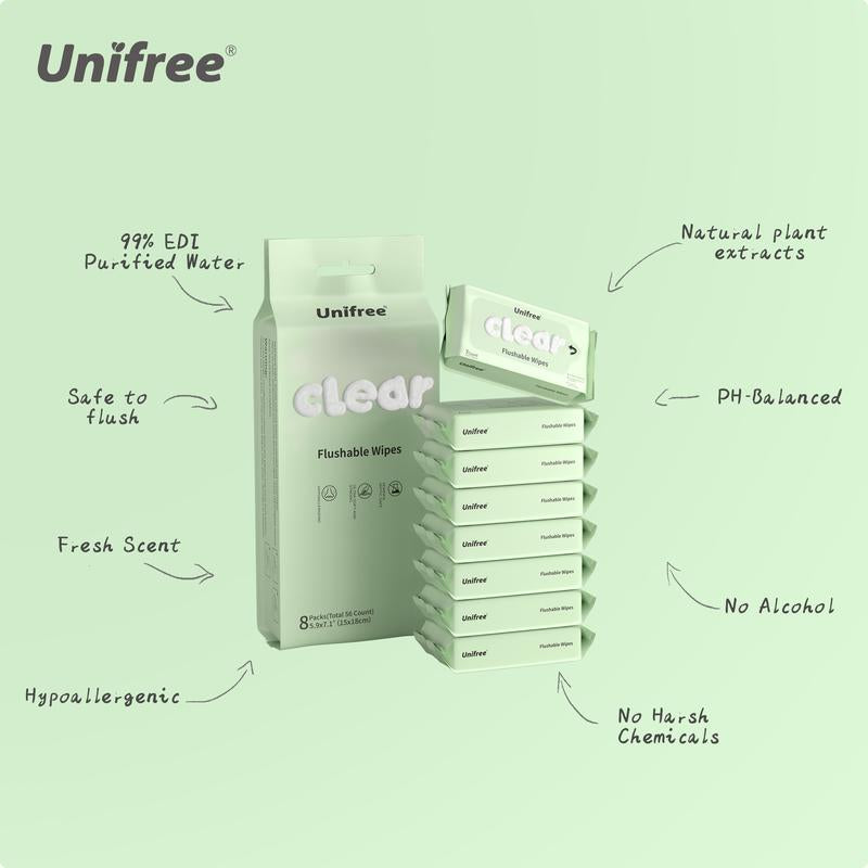 Unifree Flushable Wipes, Mini Pack, Travel Friendly (224)