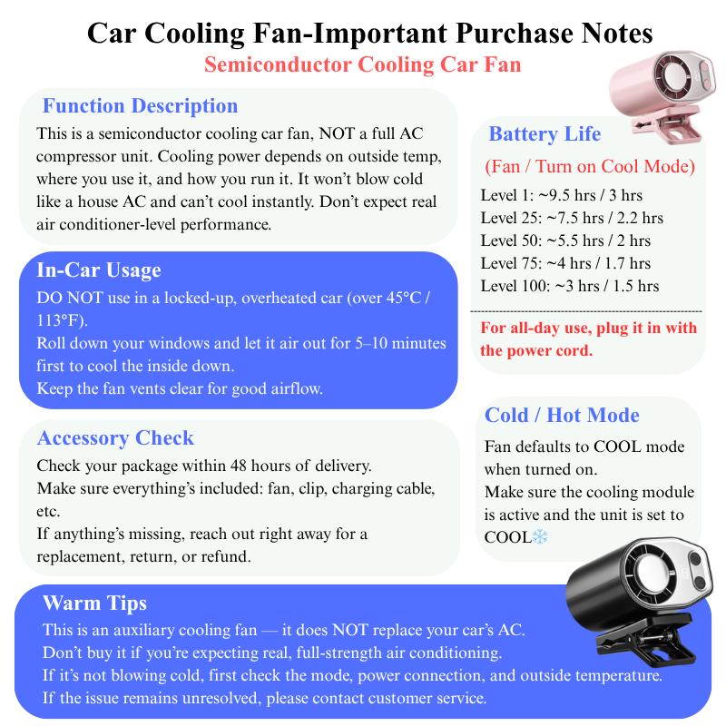 Semiconductor Cooling Car Clip-On Fan (2 Pack)