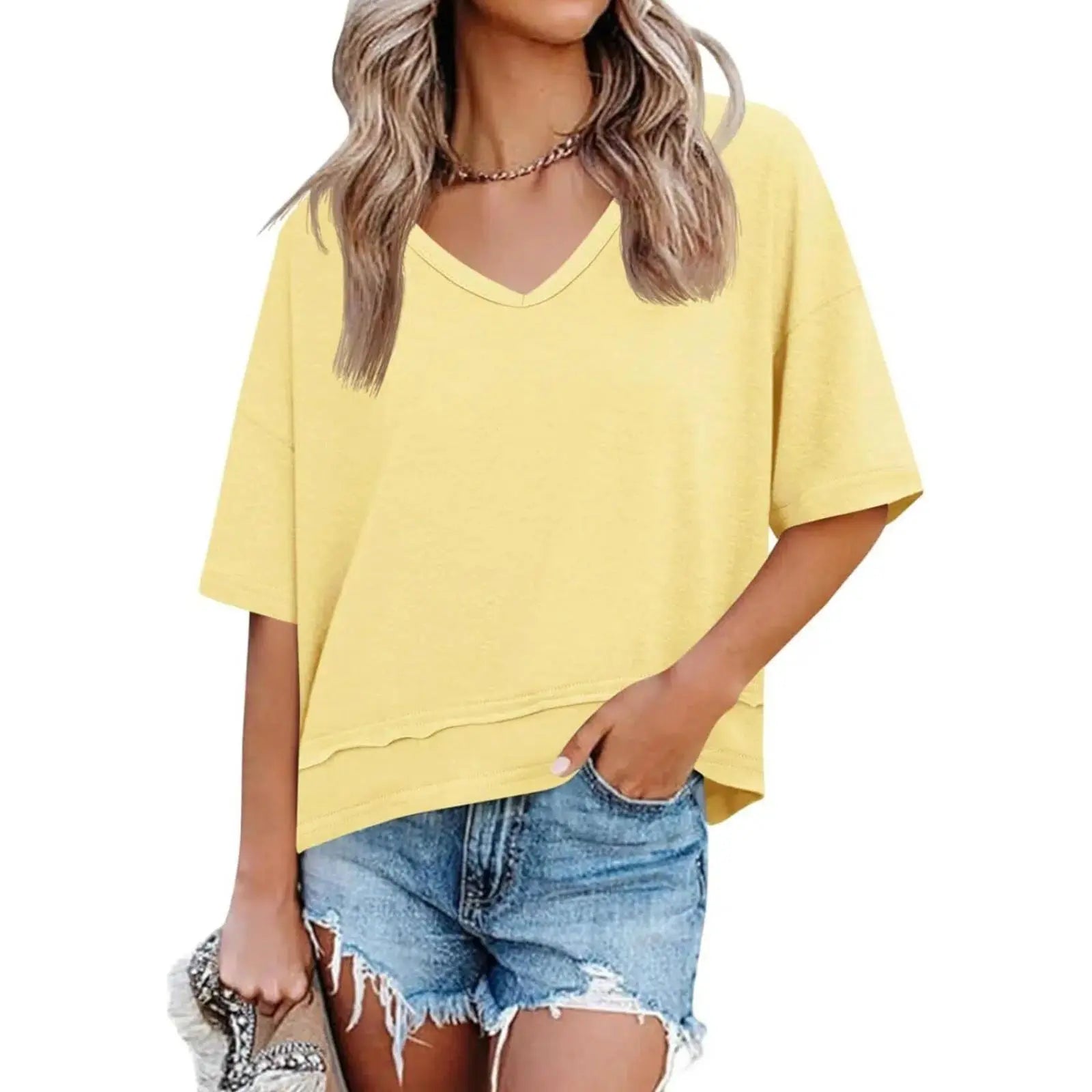 [2 Pack] Imily Bela Womens Summer V Neck T Shirts