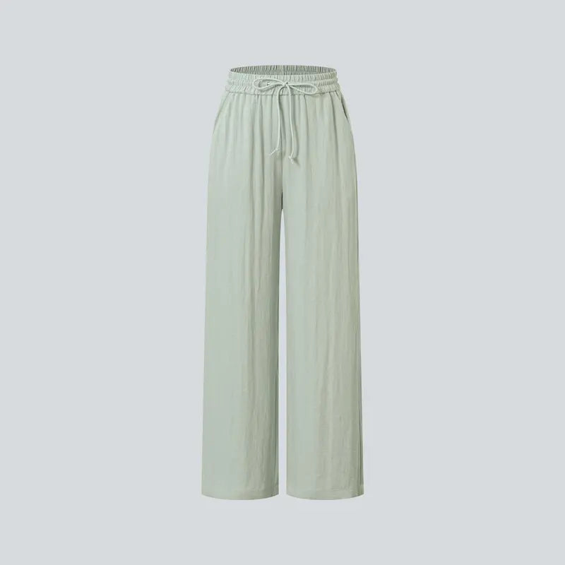 Halara High Waisted Drawstring Pocket Wide Leg Baggy Casual Linen-Feel Pants