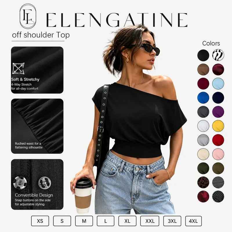Elengatine Women's Off-Shoulder Crop Top (2 Pack)