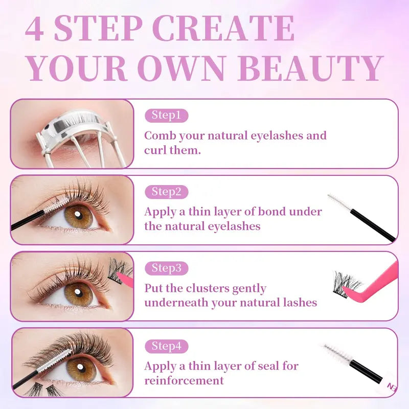 Eyelash Cluster Kit, Synthetic D-Curl Volume Cluster Lash Extensions Set