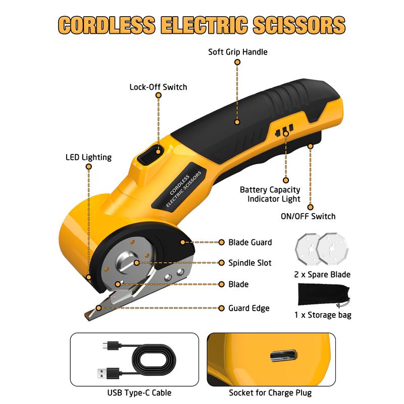 Zeleki Cordless Electric Scissors 4V – Rechargeable Heavy Duty Cutter